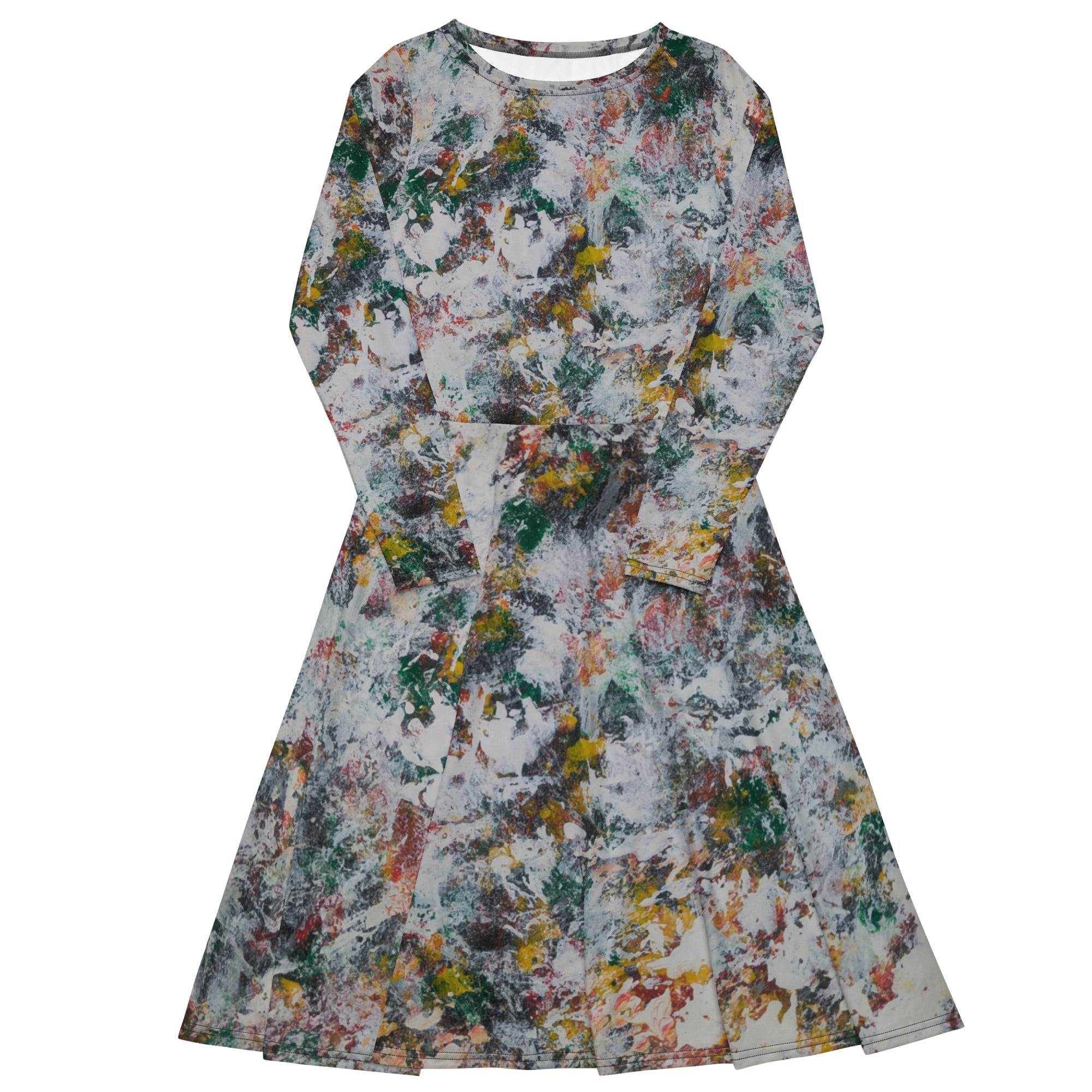 All-over print long sleeve midi dress