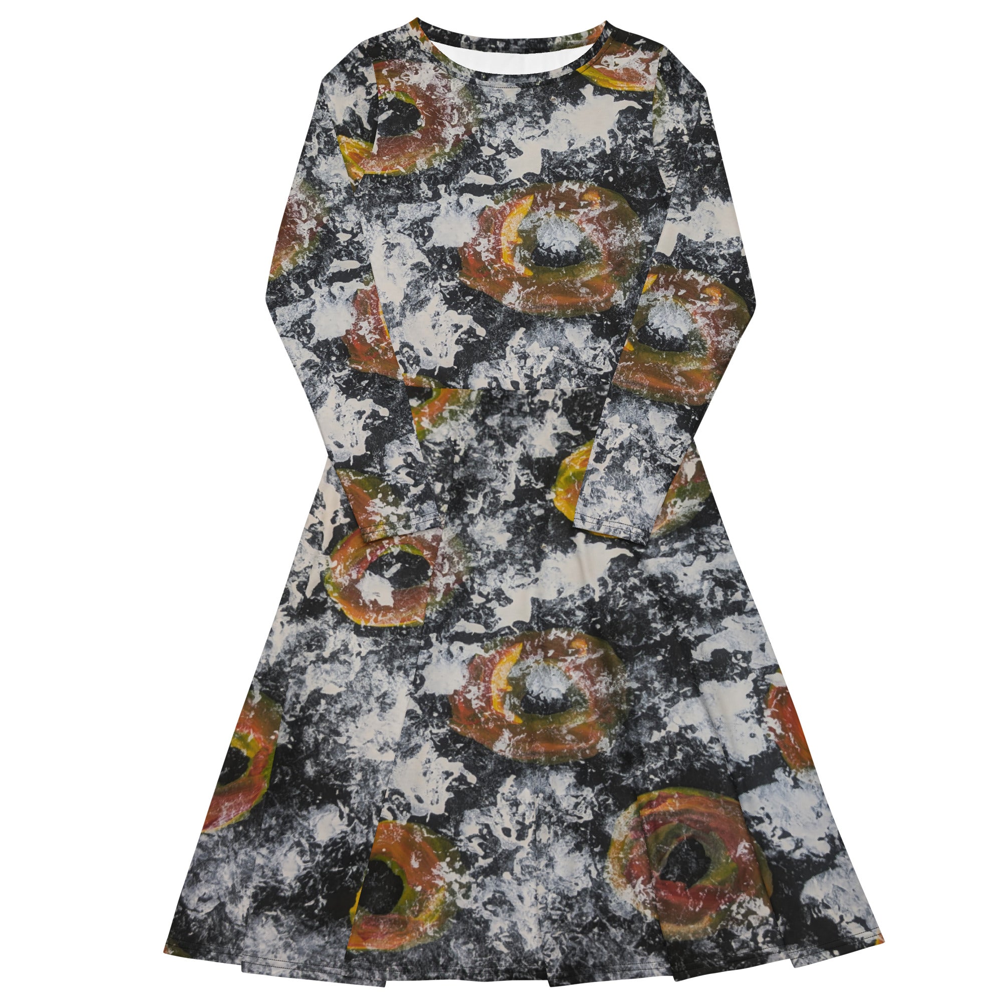 All-over print long sleeve midi dress