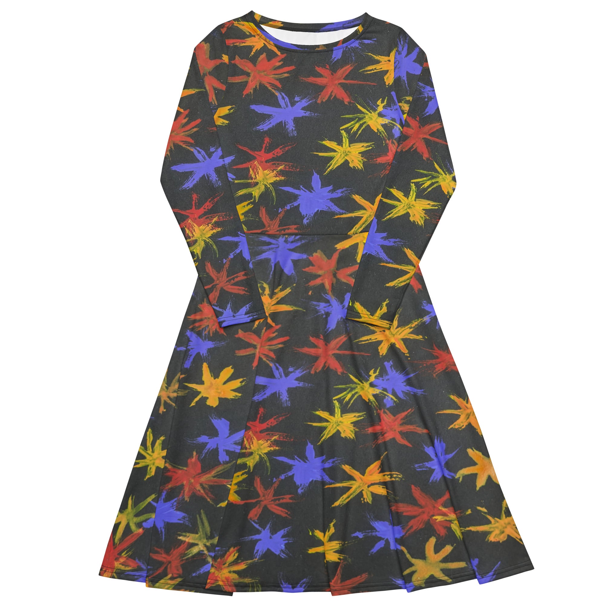 All-over print long sleeve midi dress